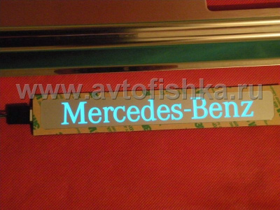 Mercedes S-class W126 Long декоративные накладки порогов дверных проемов со светящейся надписью AMG, нержавеющая сталь, комплект 4 шт.