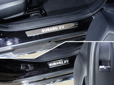 Subaru XV (12–) Накладки на пороги (лист зеркальный надпись Subaru XV) 4 шт.